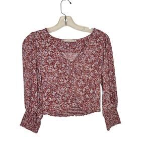 Abercrombie & Fitch Babydoll Crop Top Floral Red Smocked Romantic Women XS